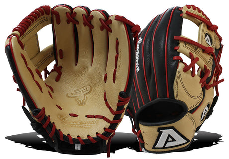 Akadema Steerhide fielder's mitt in beige and black, with red laces