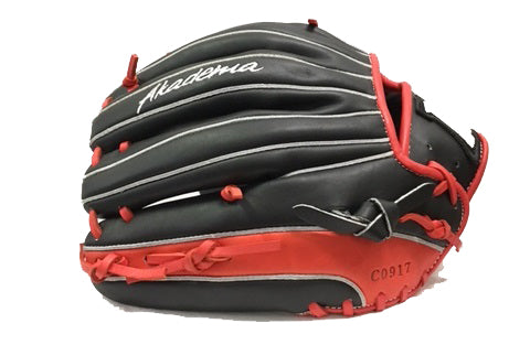 Akadema Torino fielder's mitt in black and red finger side view