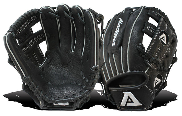 Akadema fielder's mitt in black with white text