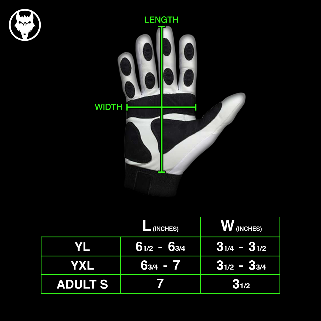 Canine Batting Gloves black and white youth size chart