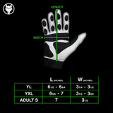 Canine Batting Gloves black and white youth size chart