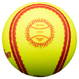 Wide red seams for training batters eye and seeing spin off bat; Ball hits and feels like a regulation slow pitch ball; One piece cover. Senior Logo on ball