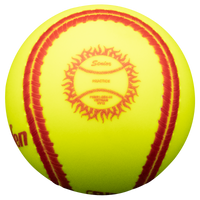 Wide red seams for training batters eye and seeing spin off bat; Ball hits and feels like a regulation slow pitch ball; One piece cover. Senior Logo on ball