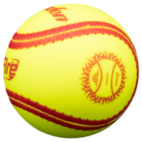Wide red seams for training batters eye and seeing spin off bat; Ball hits and feels like a regulation slow pitch ball; One piece cover. Side view