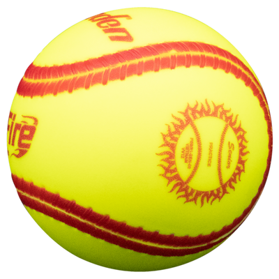 Wide red seams for training batters eye and seeing spin off bat; Ball hits and feels like a regulation slow pitch ball; One piece cover. Side view
