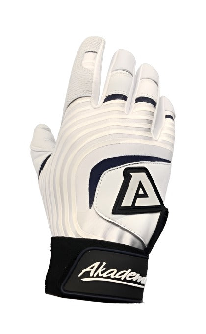 Akadema batting glove in white with navy accents