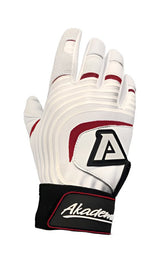 Akadema batting glove in white with wine accents