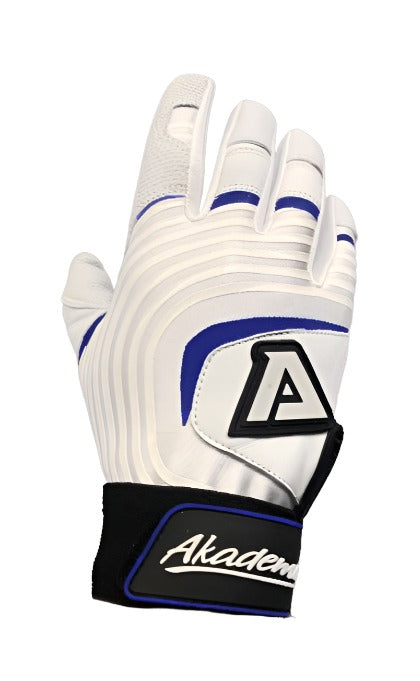 Akadema batting glove in white with dark blue accents