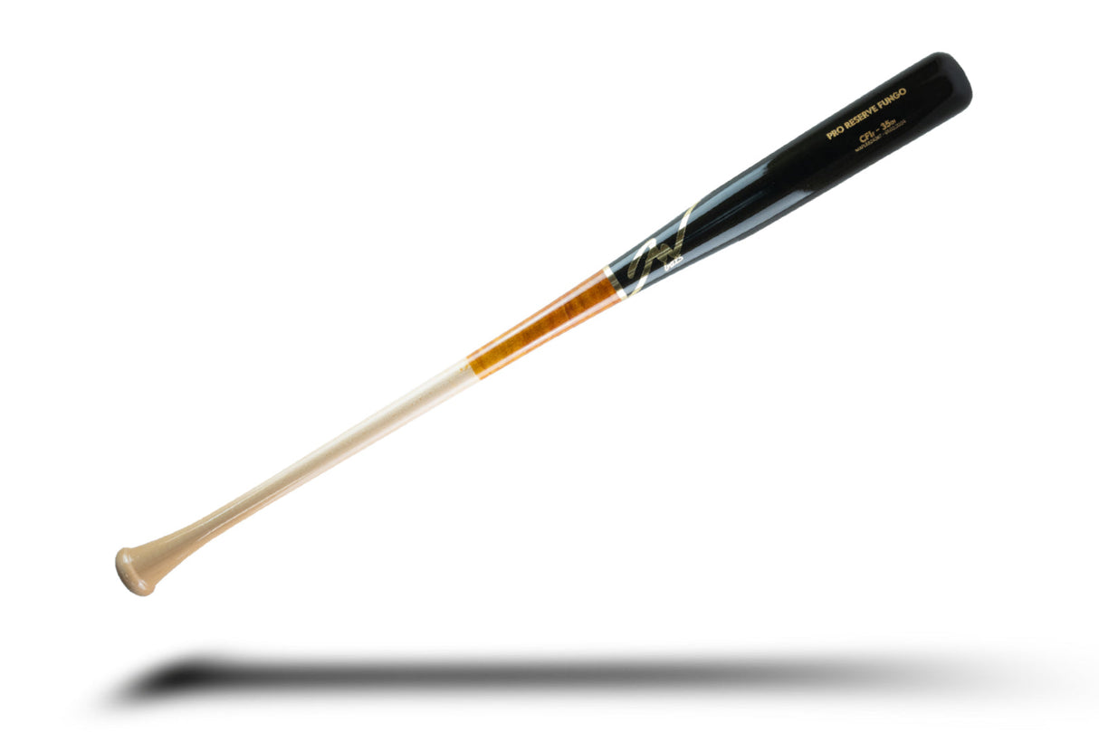 Jaw Bats pro reserve maple fungo bat in black and wood colors